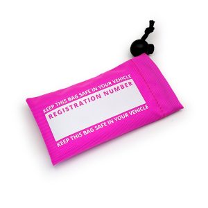 bright pink fluorescent locking wheel nut key bag branded