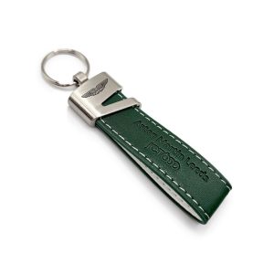 Aston Martin green white leather keyring